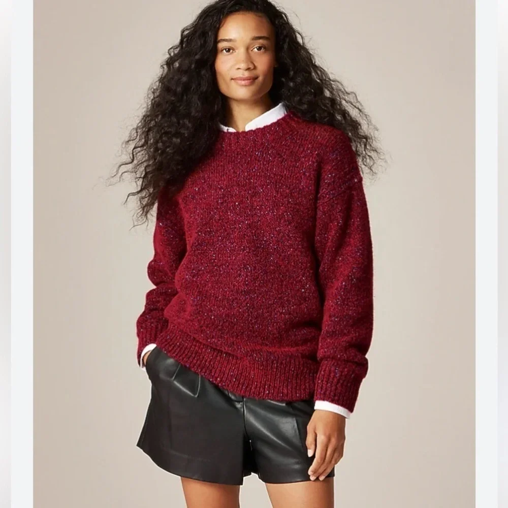 J. Crew Relaxed Crewneck Pullover NWOT Red Multi Wool Oversized Women’s XS